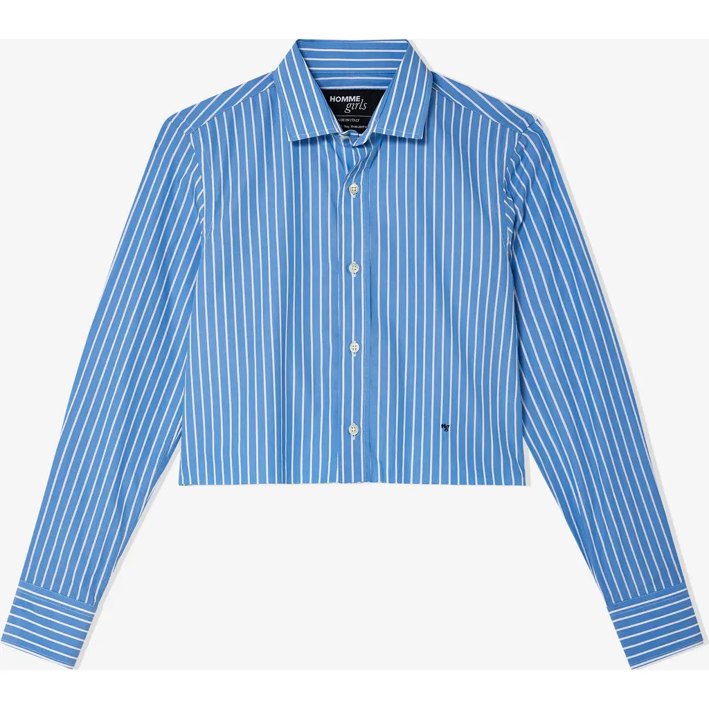 Hommegirls Classic Stripe Cropped Shirt in Blue White Stripe at Nordstrom, Size X-Large | Nordstrom