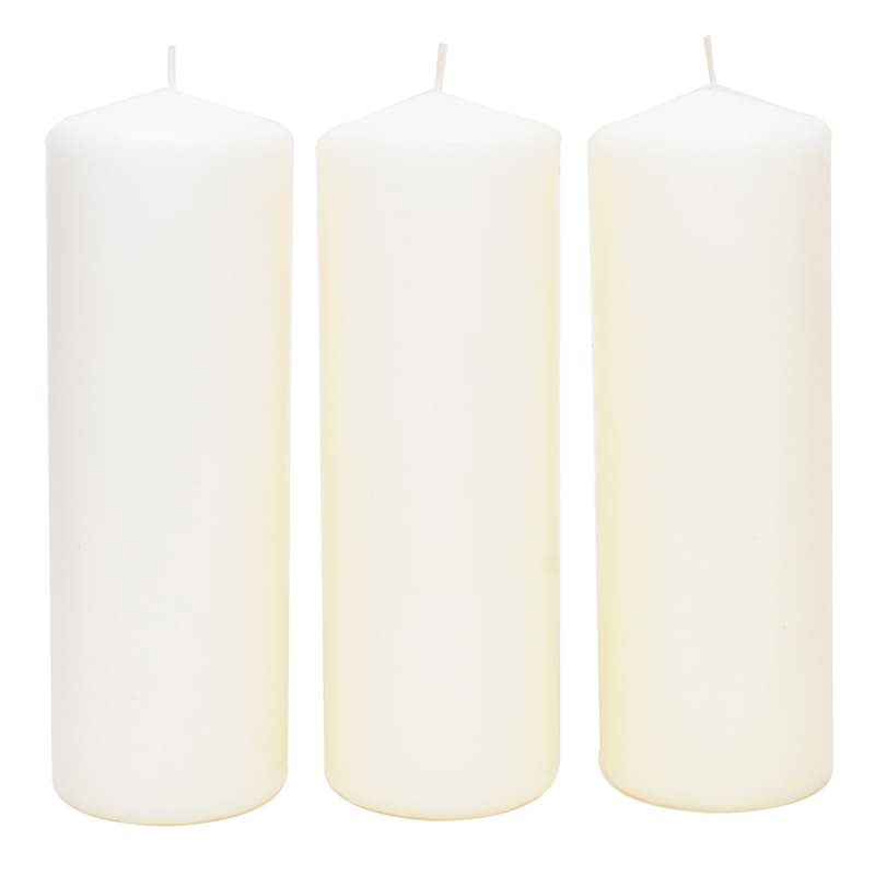 3-Pack Ivory Unscented Overdip Pillar Candles, 7.6" | At Home