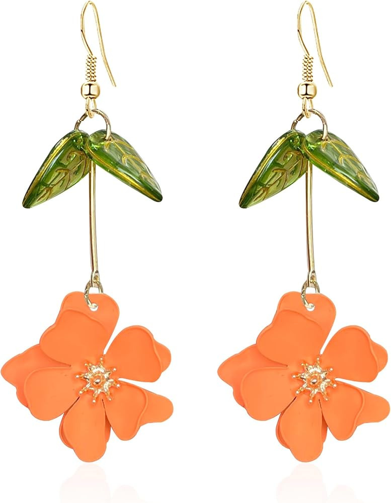 Boho Flower Dangle Earrings for Women Cute Green Leaf Earrings Fairy Statement Summer Refreshing ... | Amazon (US)