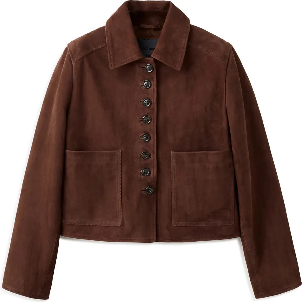 MANGO Suede Button Front Crop Jacket in Burnt Orange at Nordstrom, Size X-Small | Nordstrom