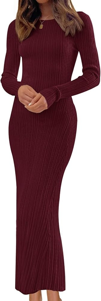 MEROKEETY Women's 2026 Long Sleeve Bodycon Sweater Dress Fall Winter Crew Neck Ribbed Knit Maxi D... | Amazon (US)