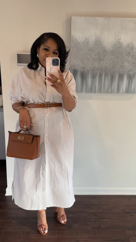 Shirt Dress Outfit. I’m a 9.5-10 wearing a 10 in the shoes. Wearing a size large in the dress I’m a 14-16.  Any brown thin belt will work mine is older Balenciaga but tagged similar styles. 

#LTKmidsize #LTKstyletip #LTKover40