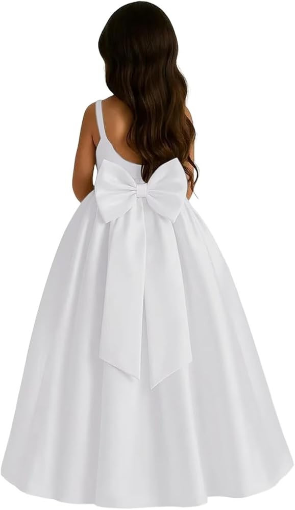 UZN Satin Flower Girl Dress for Wedding Long with Bow Sleeveless First Communion Dresses for Girl... | Amazon (US)