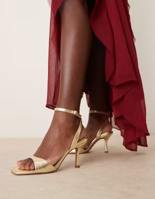 ASOS DESIGN Hollow barely there heeled sandals in gold | ASOS | ASOS (Global)