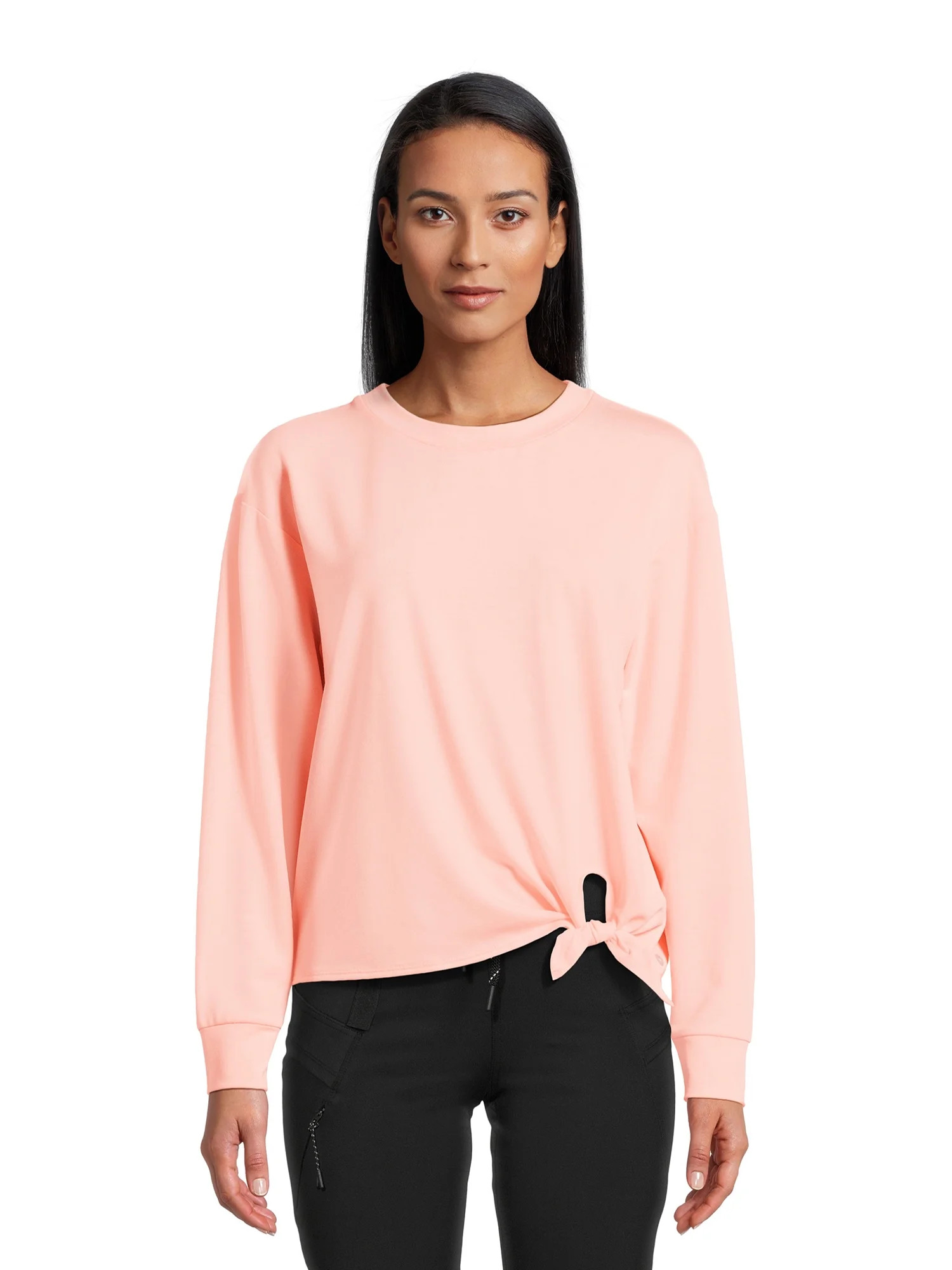 Avia Women's Side Tie French Terry Cloth Top with Long Sleeves, Sizes XS – XXXL - Walmart.com | Walmart (US)