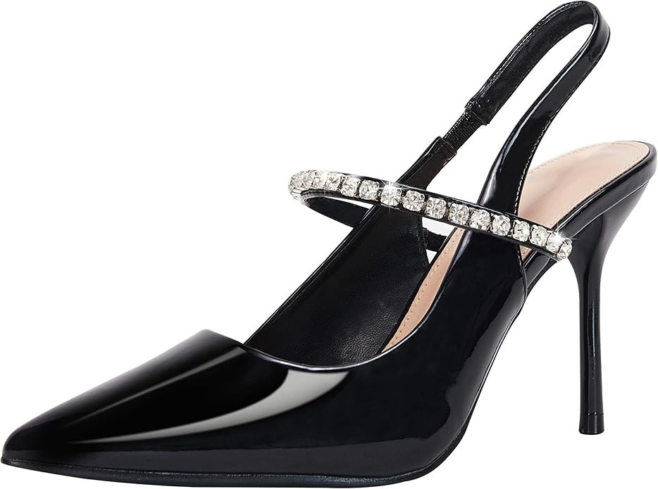 Coutgo Womens Closed Pointed Toe Pumps Rhinestone Stiletto Heel Slingback Studded Strap Slip On W... | Amazon (US)