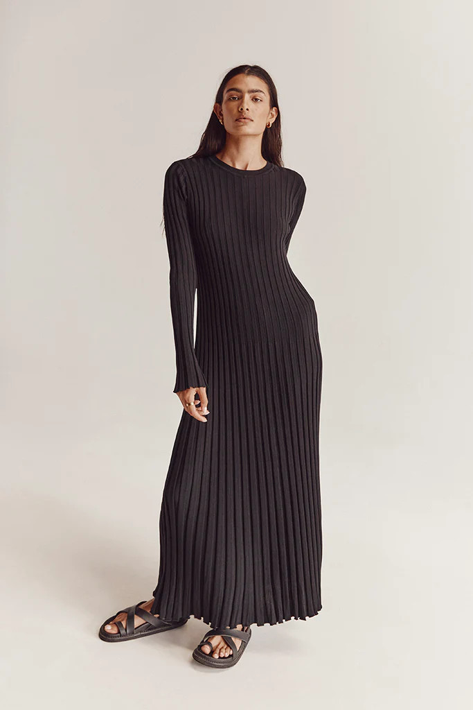 ADA BLACK LONG SLEEVE MIDI DRESS | DISSH