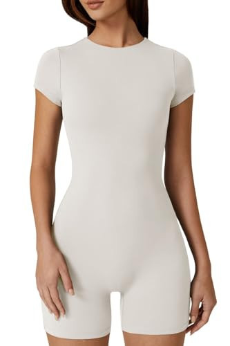 QINSEN Plus Size Women's White Rompers Crew Neck Above Knee Length Jumpsuit Playsuit XL | Amazon (US)