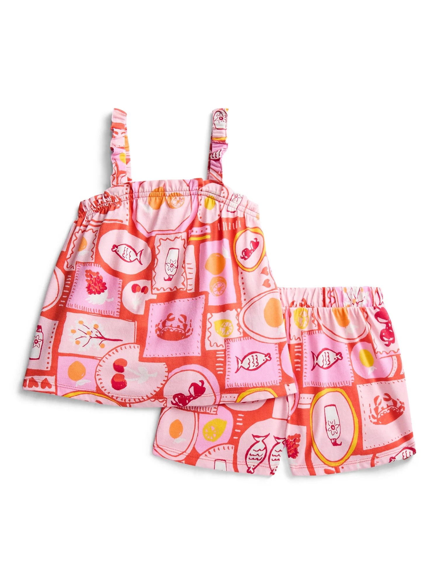 Wonder Nation Toddler Girls Ribbed Tank Top and Shorts 2-Piece Set, Sizes 12M–5T | Walmart (US)