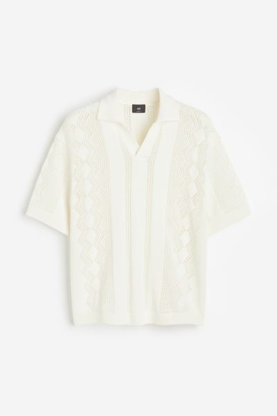 Loose Fit Pointelle-knit Polo Shirt - Cream - Men | H&M US | H&M (US + CA)