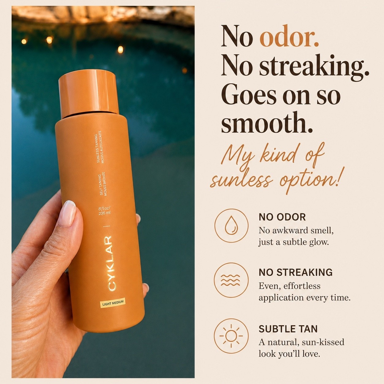 No odor. It’s an essence. Very subtle. Light weight.