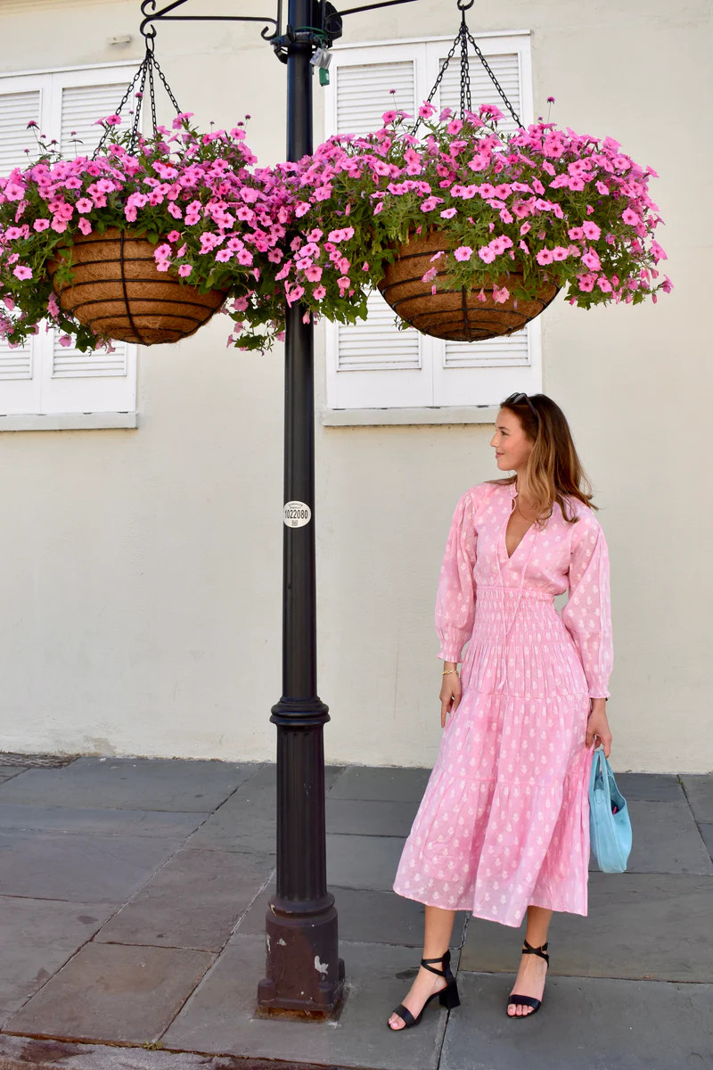 Jacqui Midi Dress Pink Lemonade Cotton Silk | Madison Mathews