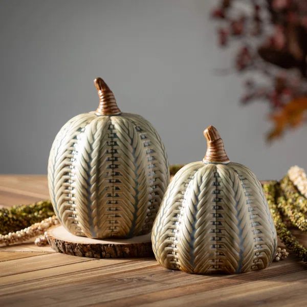 7.25" Brushed Green Pumpkin Set of 2, Blue | Wayfair North America