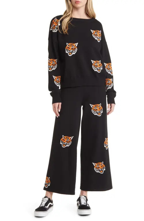 Dressed in Lala Fierce Knit Sweater & High Waist Wide Leg Pants Set in Black at Nordstrom, Size Large | Nordstrom