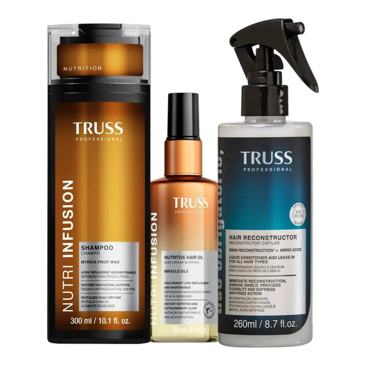 Kit Truss Nutri Infusion - Shampoo 300Ml + Óleo 60Ml + Uso Obrigatório Spray 260Ml | DrogaRaia (BR)