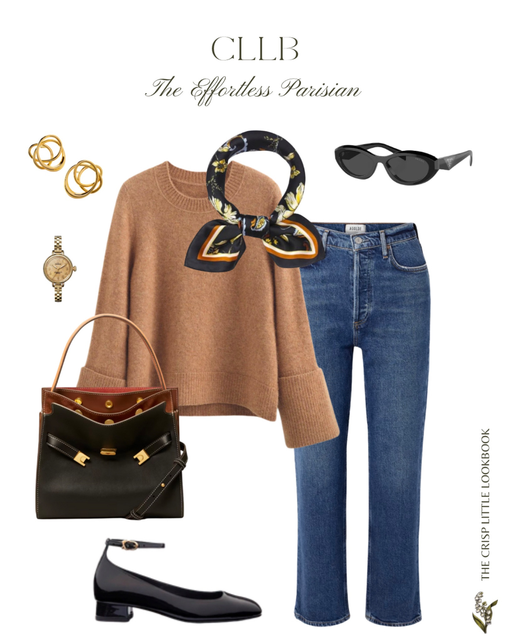 The effortless Parisian … high waist straight leg jeans, block heel shoes, a slouchy camel sweater, silk scarf, gold accessories, cat eye sunglasses, and a forever black bag ✨ 

#LTKItBag #LTKOver40 #LTKStyleTip