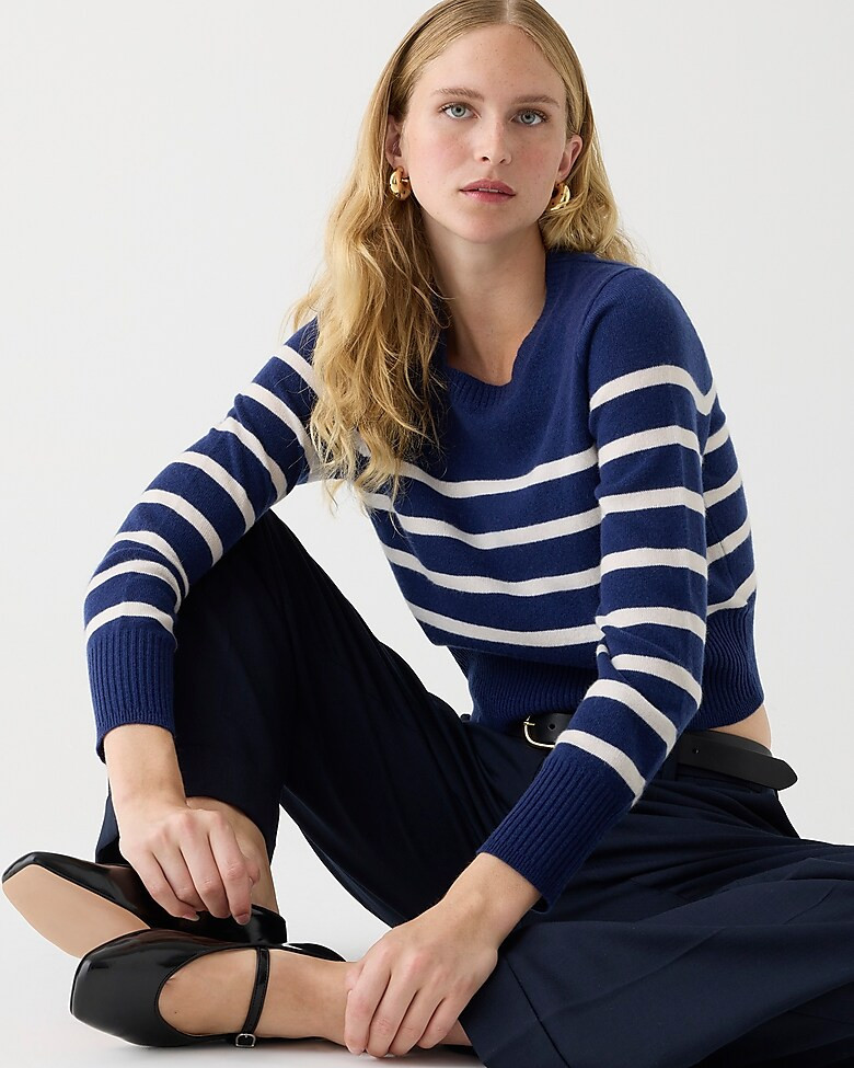 Cashmere shrunken crewneck sweater in stripe | J. Crew US