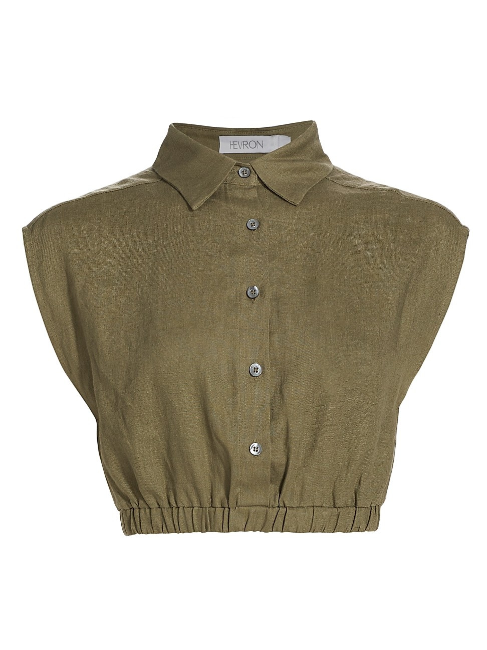 Women's Belen Linen Button-Front Crop Top - Olive - Size Large - Olive - Size Large | Saks Fifth Avenue