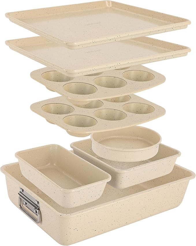 NutriChef 8-Piece Stackable Bakeware Set | Carbon Steel Non-Stick Baking Pan Set | Includes Sheet... | Amazon (US)