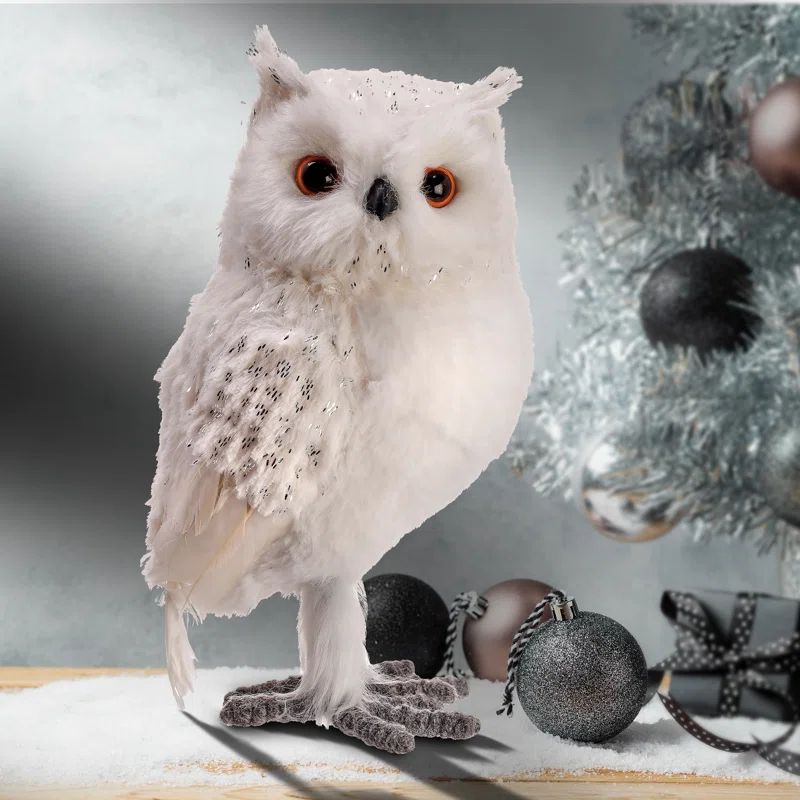 11" Faux Fur Feather Snow Owl | Wayfair North America