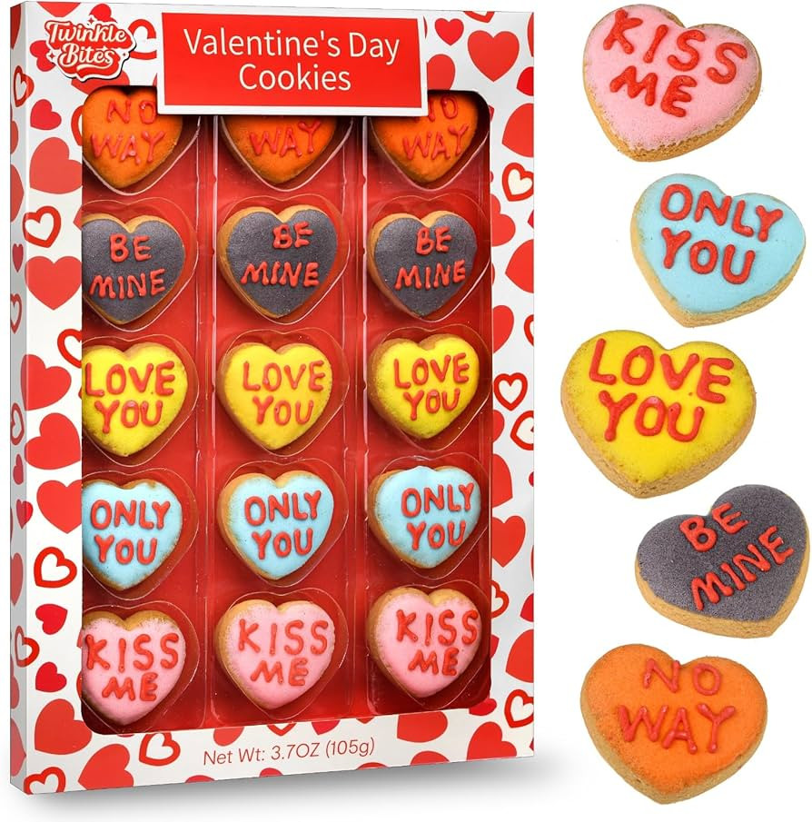 15 Pack Valentine’s Day Heart Cookies – 15 Assorted Message Cookies in a Nice Gift Box – Cu... | Amazon (US)