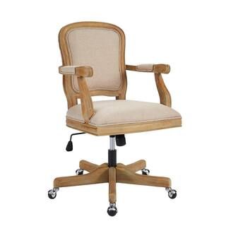 Vida Beige Upholstered Office Chair with Driftwood Finish | The Home Depot