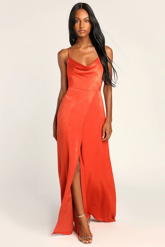Love of Romance Rust Orange Satin Cowl Neck Maxi Dress | Lulus (US)