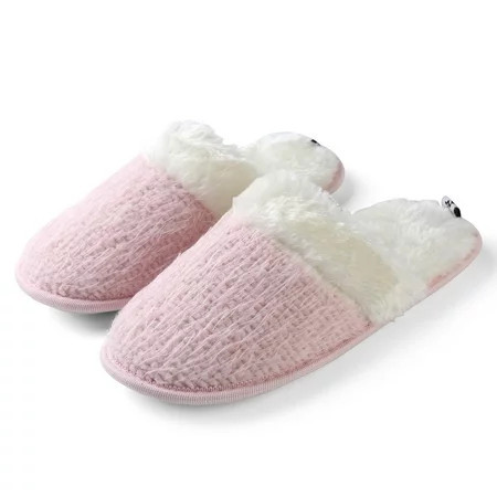 Pink Warm Indoor Slippers for Women – Memory Foam Fleece Lined Close-Toe Knit Design Non-Slip Sole | Walmart (US)