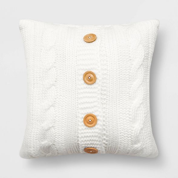 18"x18" Holiday Cable Knit Square Throw Pillow with Wood Buttons - Threshold™ | Target