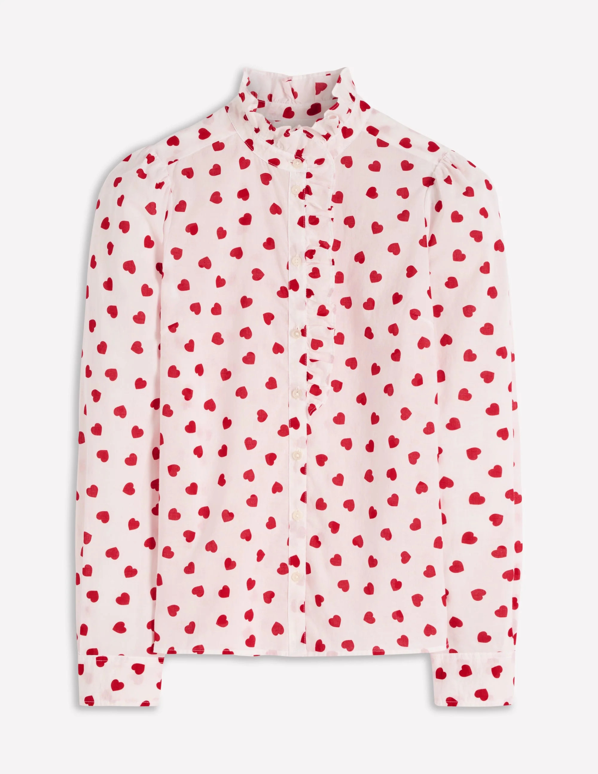 Isabel Ruffle Cotton Shirt-Ivory, Heart Confetti Mono | Boden UK