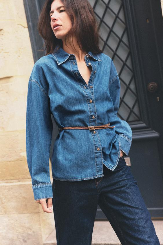 Z1975 BELTED DENIM SHIRT | Zara US
