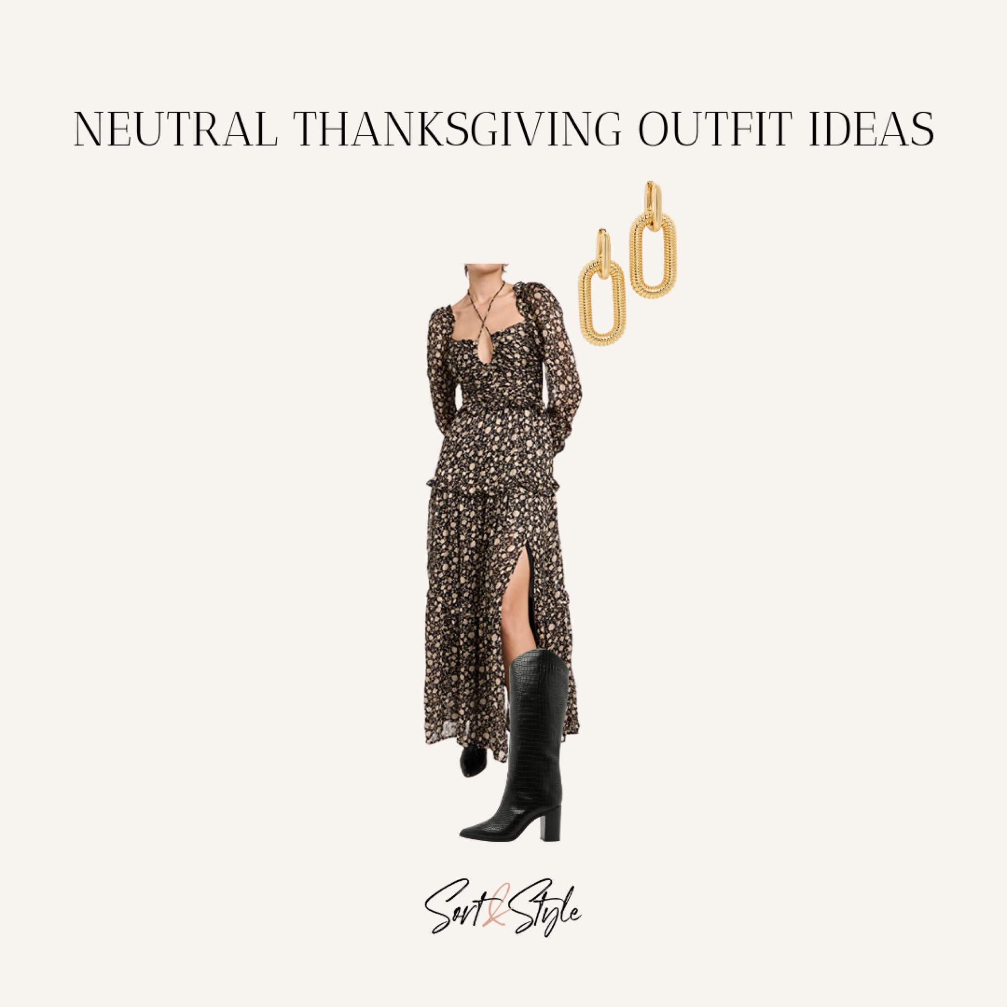 Neutral Thanksgiving Outfit Idea - printed long sleeve dress & tall heeled boot

#LTKshoecrush #LTKSeasonal #LTKstyletip