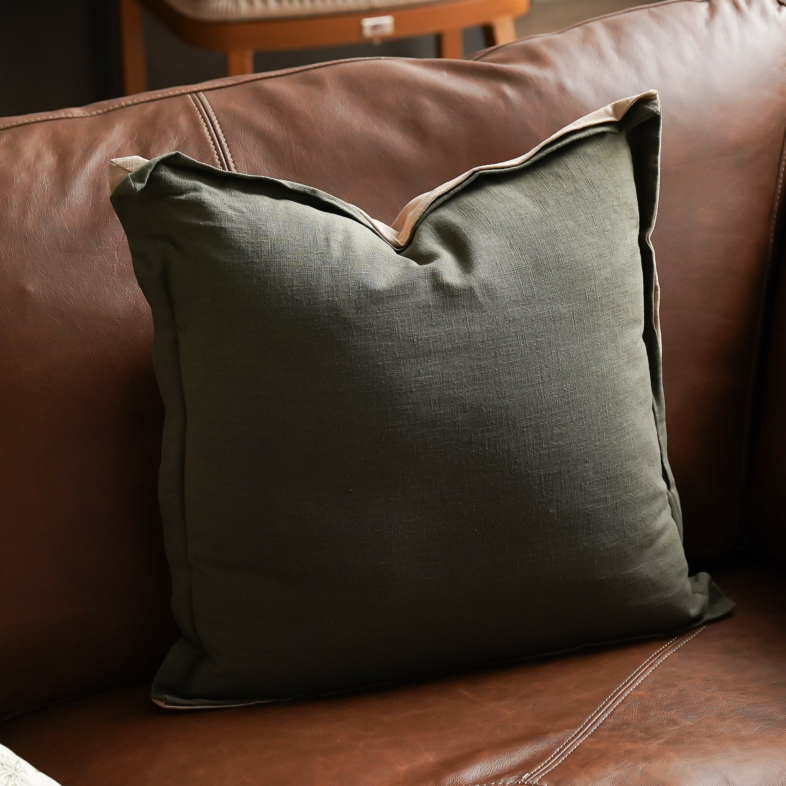 Dark Green Linen Pillow | MJHome