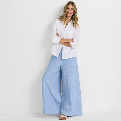 Women's Petite Linen High Rise Palazzo Pants - Set Bottom - Lands' End - Ivory - XS | Lands' End (US)