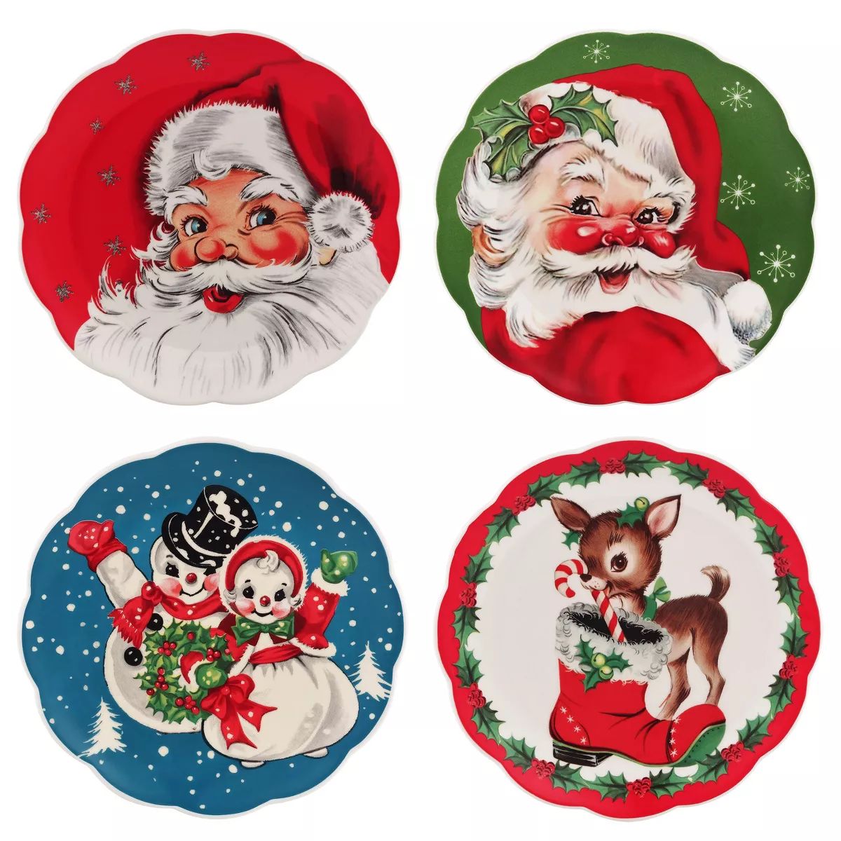 Mr. Christmas Nostalgic Ceramic Scalloped Christmas Plate Set - Bold - 8" - Set of 4 | Target
