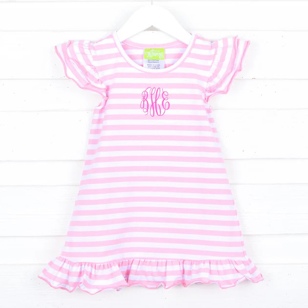 Light Pink Stripe Knit Ruffle Milly Dress | Classic Whimsy