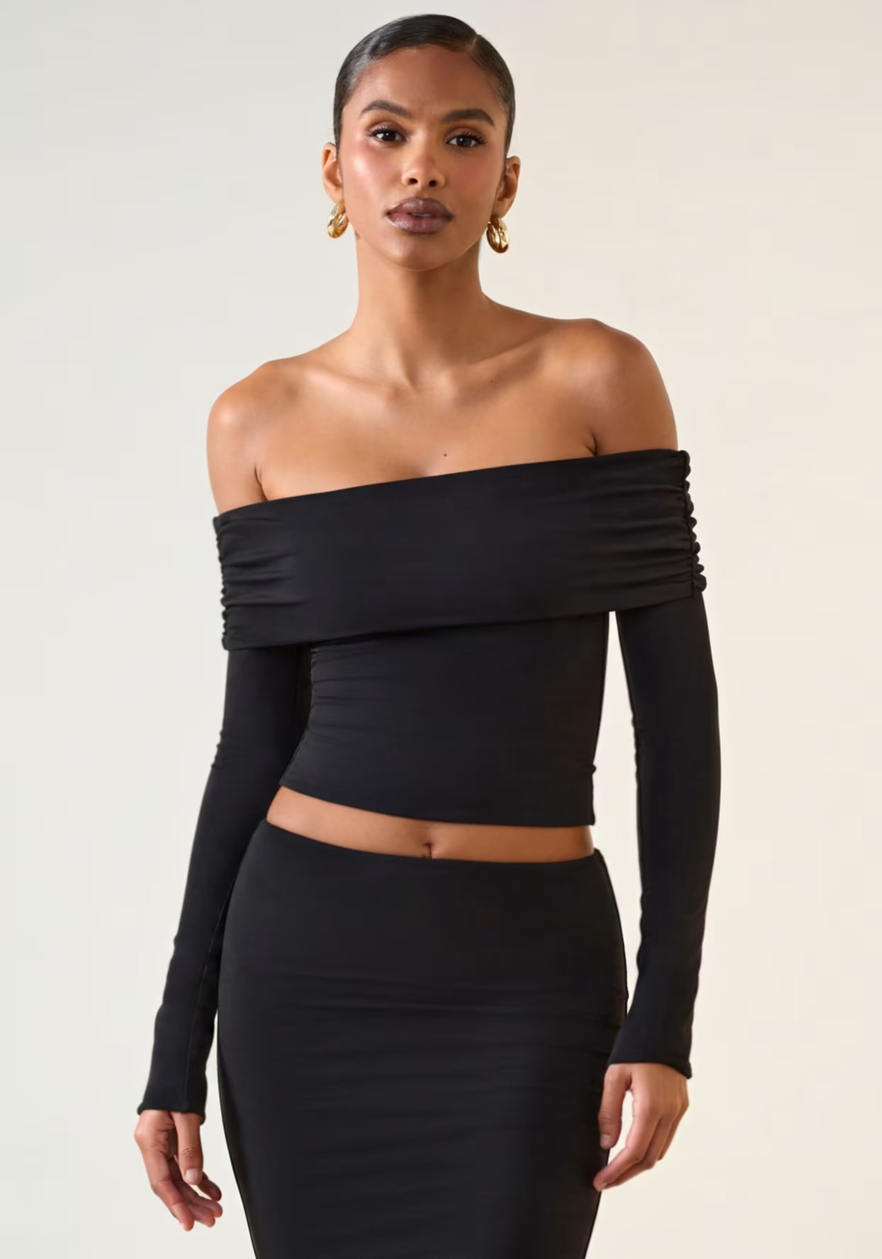 Modal Off-Shoulder Long-Sleeve Top in Black | Oh Polly