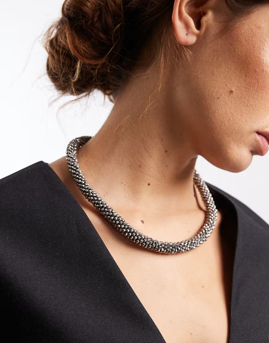 Accessorize chunky beaded collar necklace in pewter-Gray | ASOS (Global)