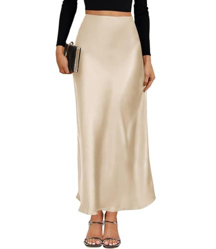 VividMosaic 2026 Satin High Waisted Maxi Skirt Silk A-Line Spring Summer Casual Long Skirts for Women (Solid Champagne, Small) | Amazon (US)