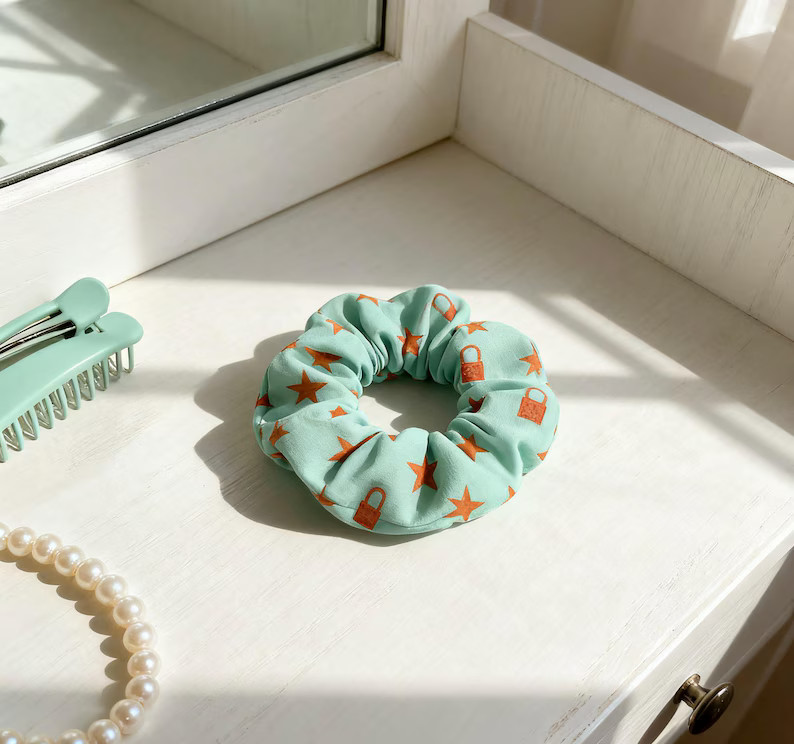 Sparkling Orange Star and Lock Scrunchie: Showgirl Era Hair Tie | Etsy (US)