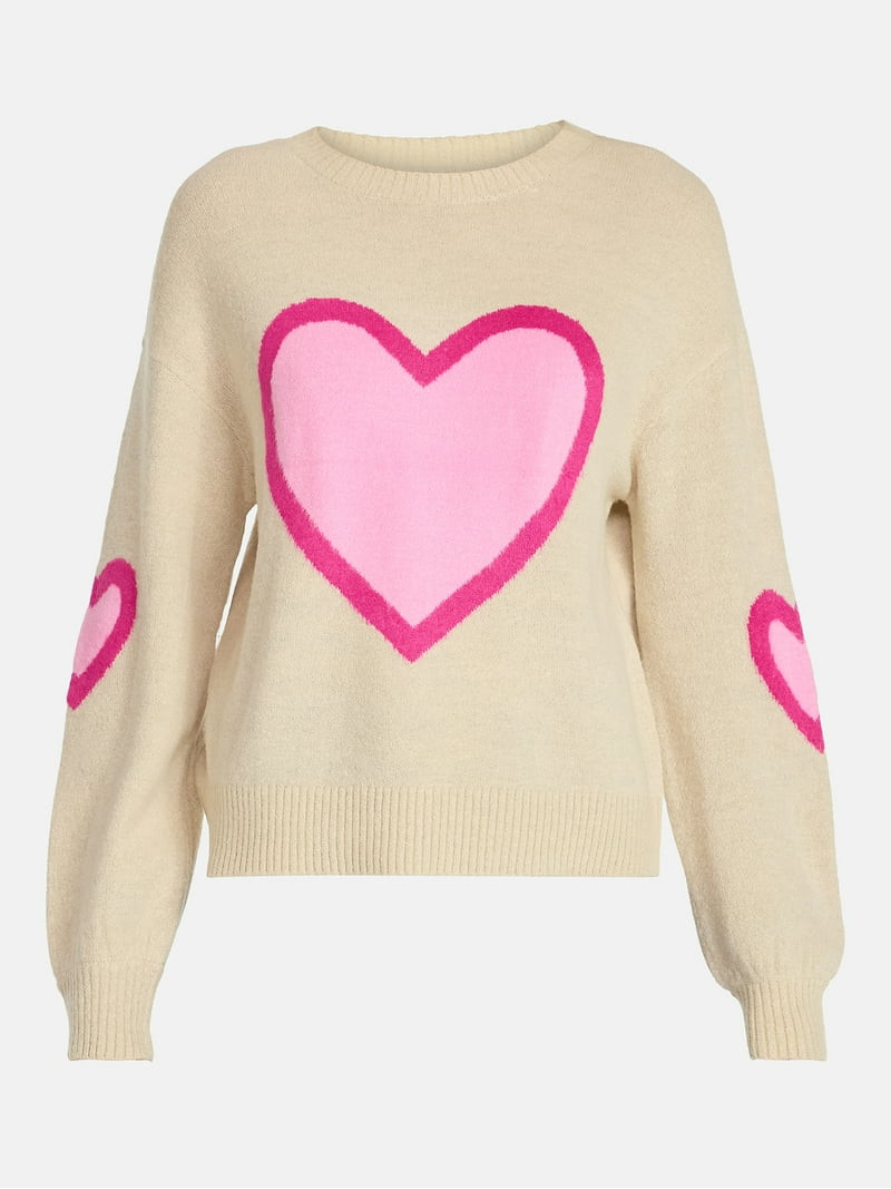 99 Jane Street Women's and Women's Plus Heart Sweater, Midweight, Sizes XS-4X | Walmart (US)