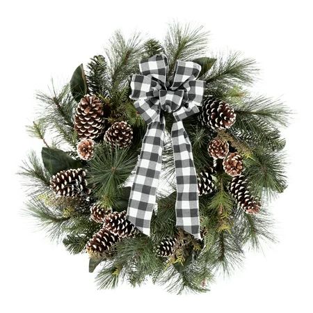 Holiday Time Farmhouse Chic Pine Christmas Wreath Decoration, 28" | Walmart (US)