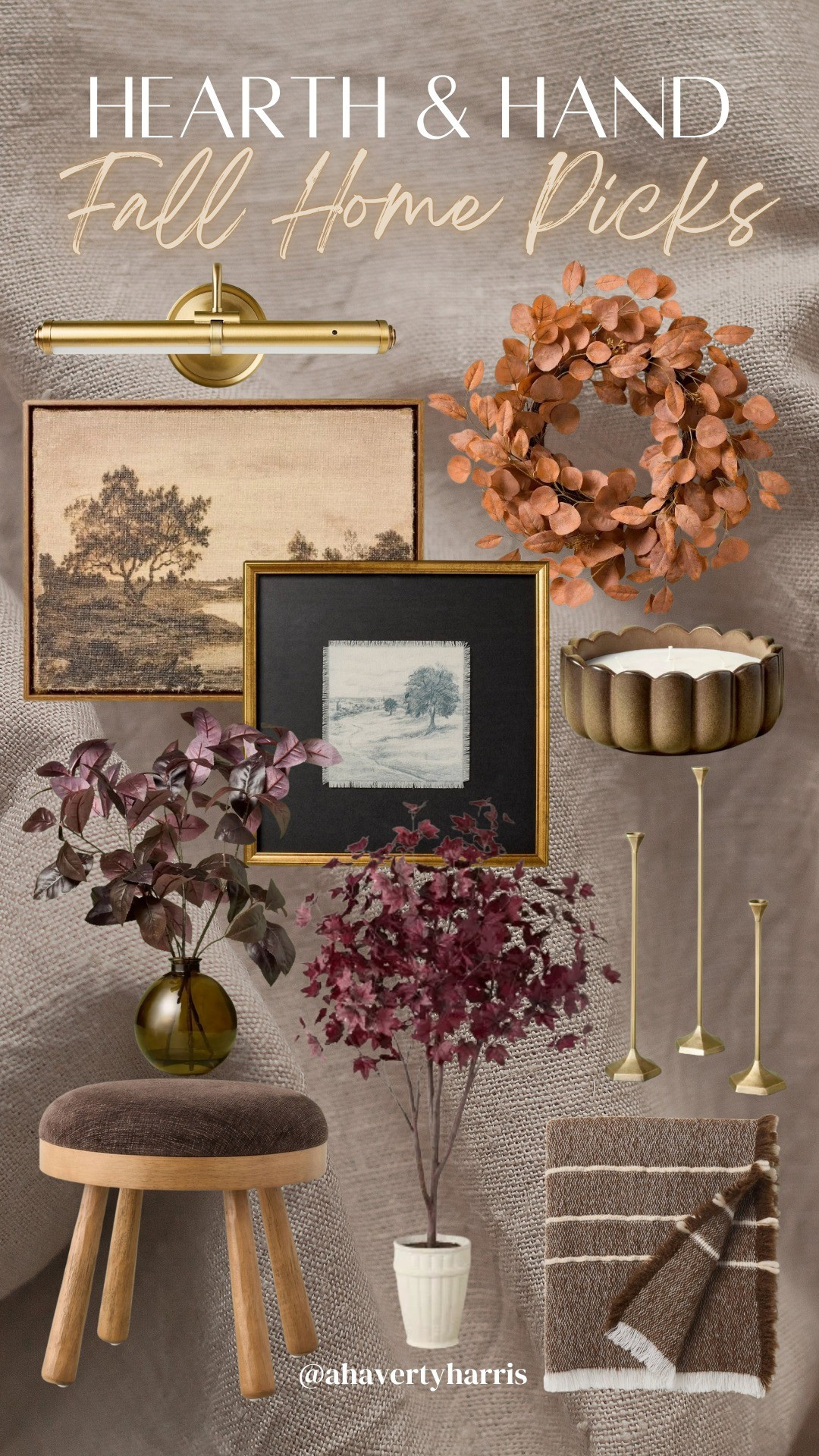 Fall home decor picks from Target Hearth & Hand Fall Collection perfect for the neutral home - absolutely adore the fall wall art - lots of fall landscapes, gallery light,  fall stems,  stool ottoman,  floor candlesticks, and the best fall scented candle for a cozy fall home

#LTKHome #LTKSeasonal