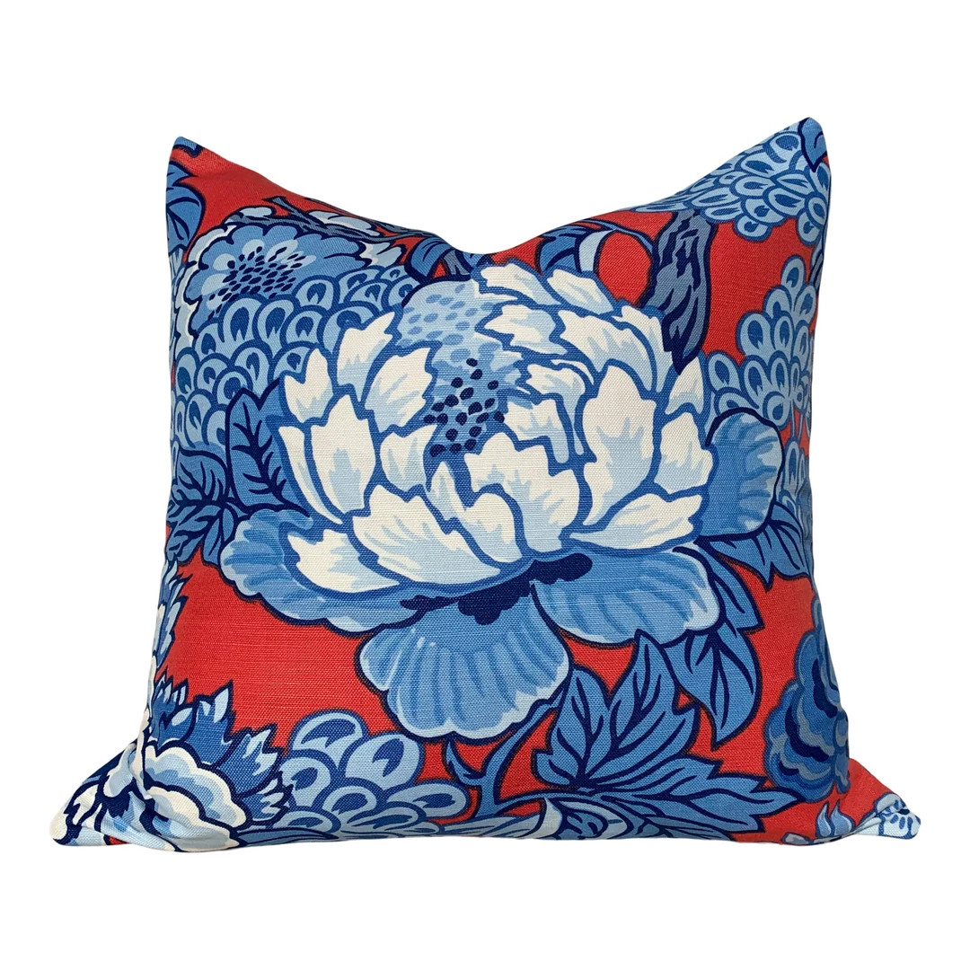 Thibaut Honshu Pillow in Blue and Red. Chinoiserie Floral Pillow, Accent Pillow Cover, High End C... | Etsy (US)