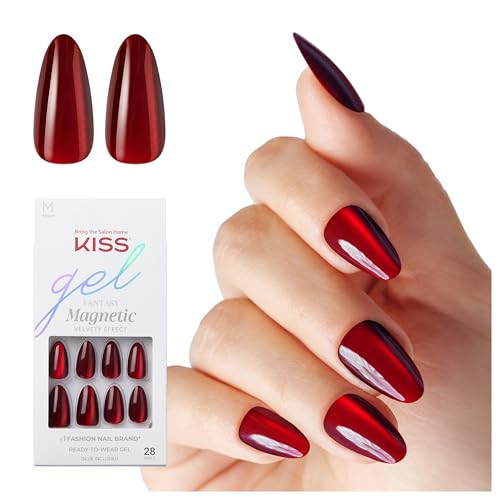 KISS Gel Fantasy Magnetic Press On Nails Almond, Solid Red, Medium Length, 28 Fake Nails, Pink Gel Nail Glue (Net Wt. 2 G / 0.07oz.), Manicure Stick, and Mini Nail File | Amazon (US)