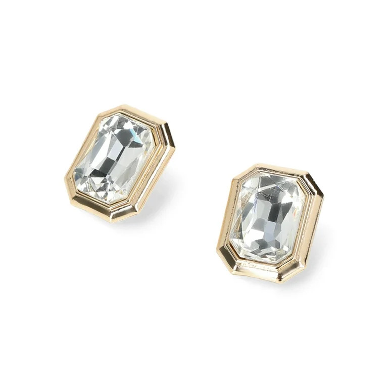 Time & Tru Women's Rectangle Acrylic Crystal Stone Earrings | Walmart (US)