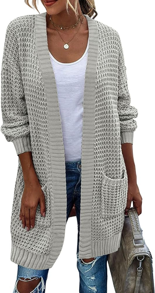 Zeagoo Women's 2025 Fall Open Front Cardigan Long Batwing Sleeve Chunky Knit Sweater Loose Outerw... | Amazon (US)