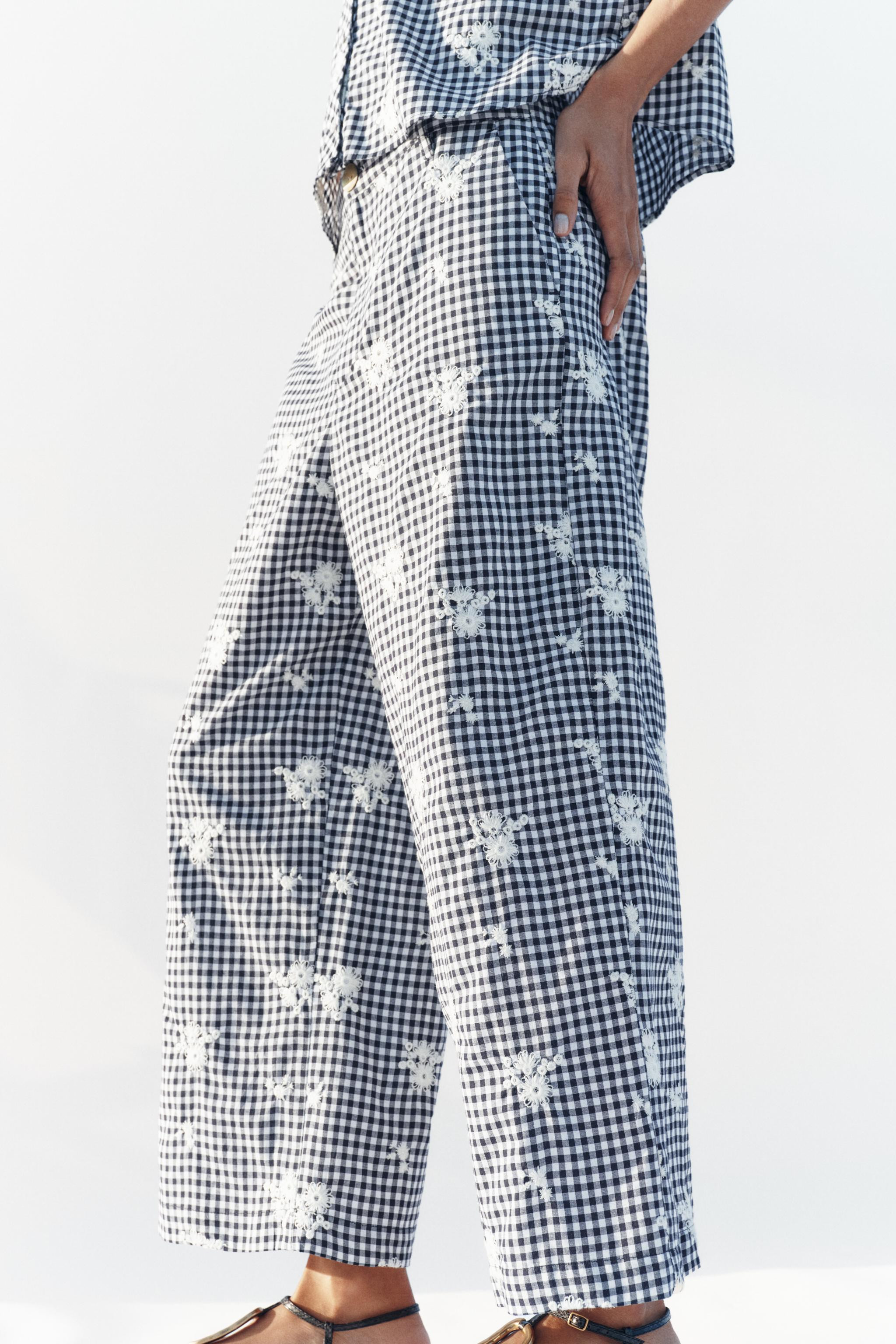 EMBROIDERED PLAID CULOTTES | Zara US