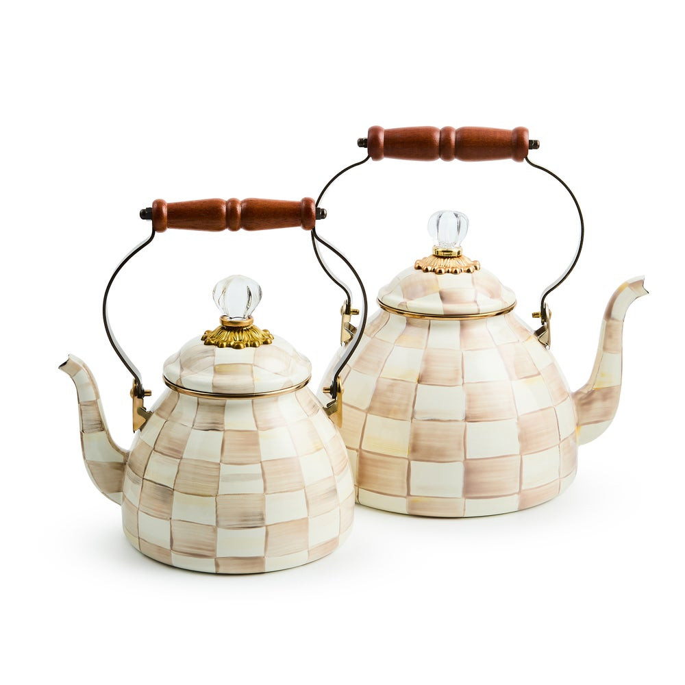 Mocha Check 3 Quart Tea Kettle | MacKenzie-Childs
