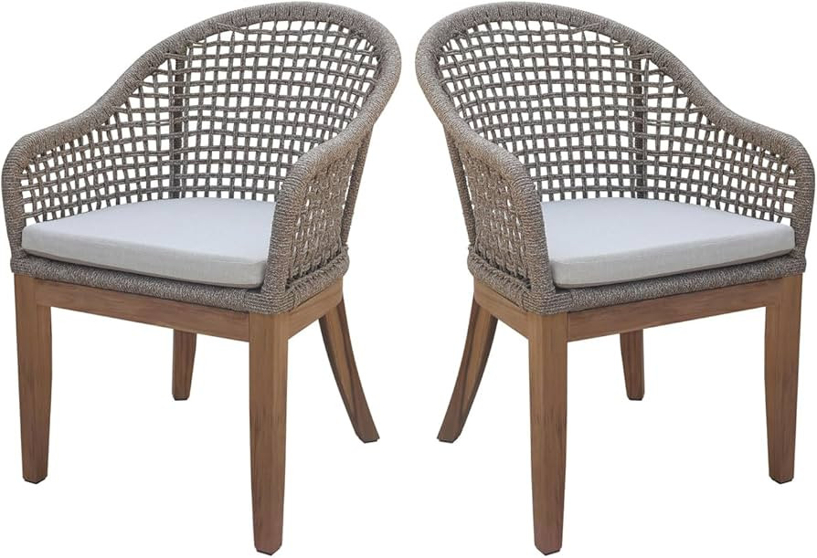 IC International Concepts Set of Two Outdoor Teak Patio Dining Chair with Cushions | Amazon (US)